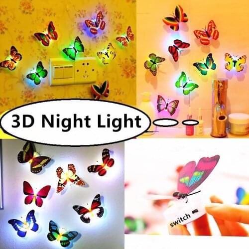Color Changing Cute Butterfly LED Night Light Home Living Kids Room Fridage Bedroom Decor Butterfly Wall Stickers 3D Animals