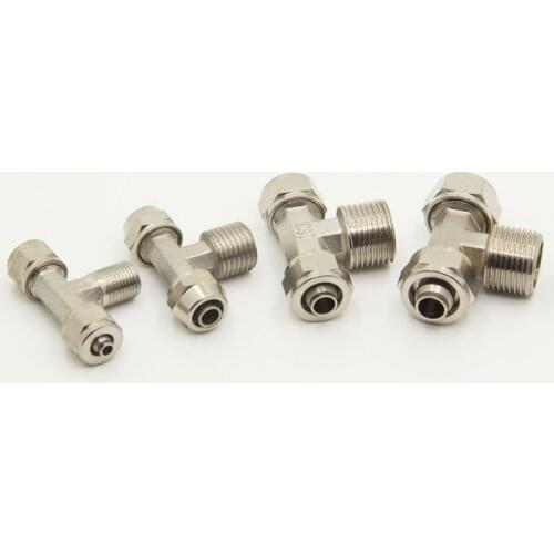 Air Connector Fitting T Shape Tee TF thread 6 8 10 12mm Hose Pipe to 1/8" 1/4" 3/8" 1/2" BSPT Male Thread Pneumatic Coupler