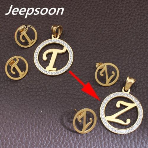 T-Z Wholesale Stainless Steel Letter Fashion Gold Color stud Earrings And Pendant Jewelry Sets For Women & Kids SBJDIUBD