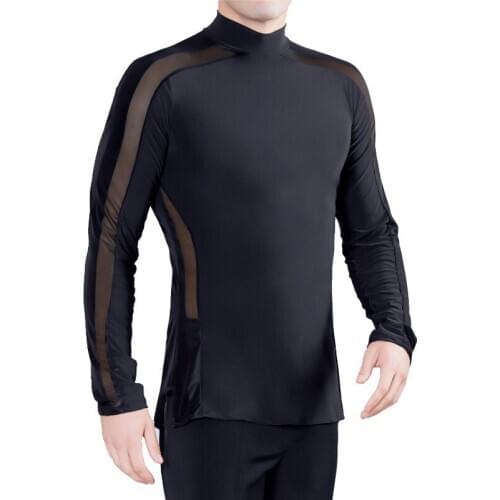 Latin Dance Top Black Male Long Sleeve Shirts Cha Cha Rumba Samba Tango Salsa Wear Men Practice Performance Clothes DNV12071