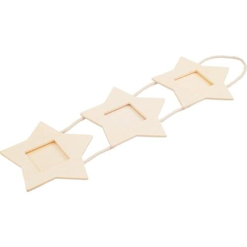 Wooden Star Blank Hanging Triple Wooden Photo Frame Wall-mounted Home Decor