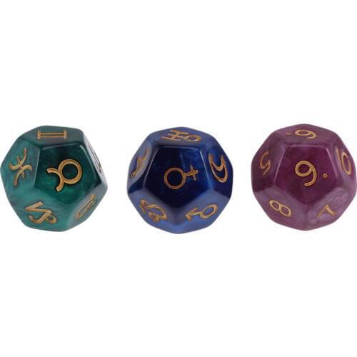 Creative Pack of 3pcs Pearl 12-sided Astrology Digital Dice for Constellation Divination Toys Fun Family Club Camping Game Gift