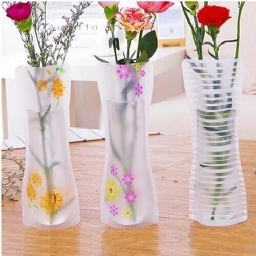 Unbreakable Foldable Reusable Plastic Flower Vase Creative Folding Magic PVC Vase 11.7cm*27cm Mix Color Home Decor 1000pcs/lot