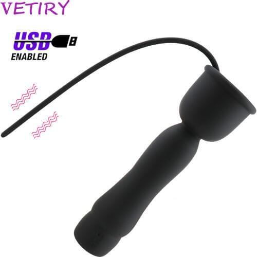 VETIRY 10 Speed Vibrator Silicone Penis Plug Male Chastity Device Urethral Dilators Catheters Sounds Sex Toys for Men