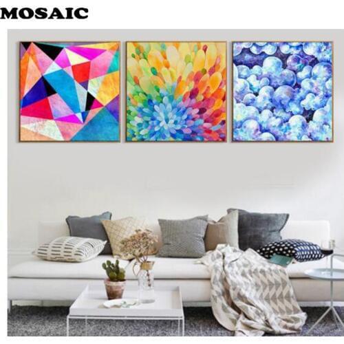 "Bright Colored Geometry"DIY Diamond Painting cross stitch 5D Full Drill square Diamond Embroidery beads Diamond Mosaic 3pcs