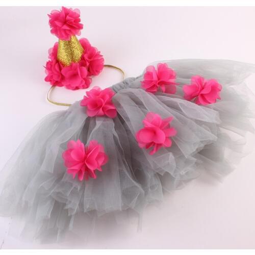 Baby Girls Floral Tutu Skirt Cute Infants Princess Tulle Skirts With Crown Flower Headband Party Newborn Photography Props Photo
