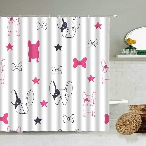 Cartoon Fun Dog Bulldog Animal Bones Creative Pattern Shower Curtain Boy Girl Child Bathroom Waterproof Curtains Home Decoration