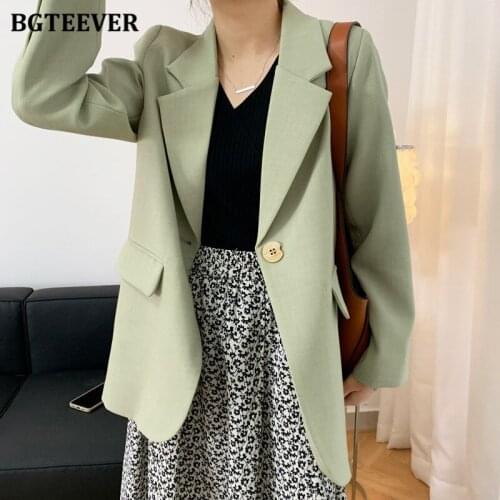 BGTEEVER Casual Notched Collar Loose Women Blazer Tops Spring Outwear Chic Long Sleeve Single Button Female Suit Coats 2021