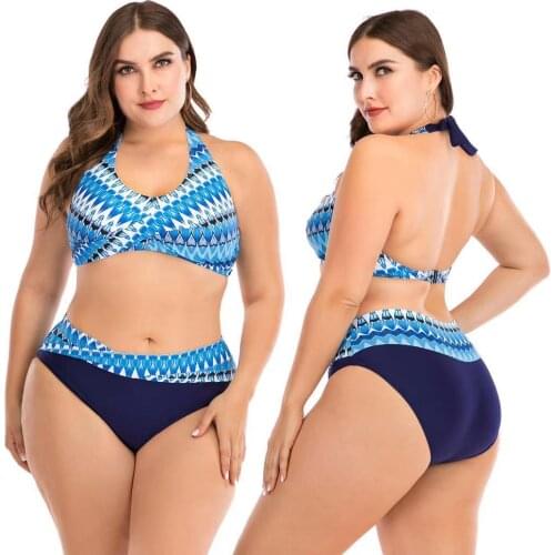 Plus Size Bikini Set Summer Push Up Sexy Swimwear Stripe Separate Swimsuits for Fat Womens Biquini