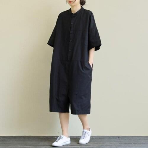 Large womens short sleeve 2021 new Jumpsuit womens art loose solid color casual thin Jumpsuit P2021026