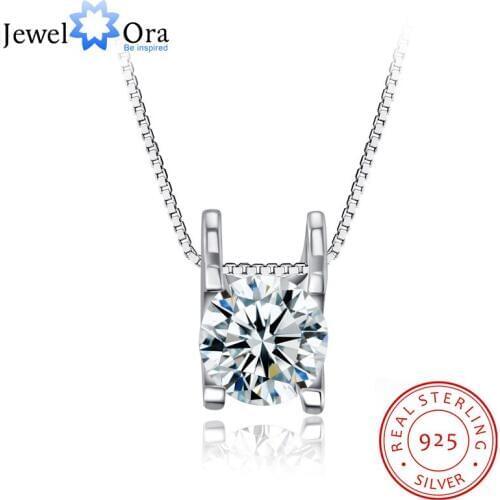 Fashion Jewelry 925 Sterling Silver Necklaces Pendants For Women Trendy Flash Round Zirconia Wedding Choker(Jewelora NE102699)