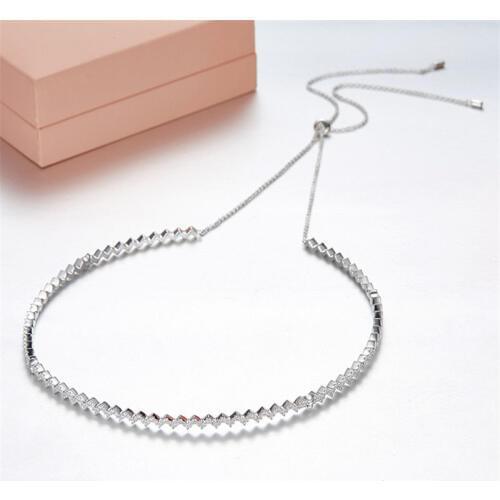 SLJELY Solid 925 Sterling Silver Zigzag Wave Necklace Adjust Chain Up and Down Choker Zircon Choker Women Luxury Party Jewelry