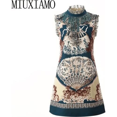 MIUXIMAO Luxurious 2020 Summer dress Party dress Tassels Ruffles Diamonds Slim Colourful Office Lady Dress Women Vestidos