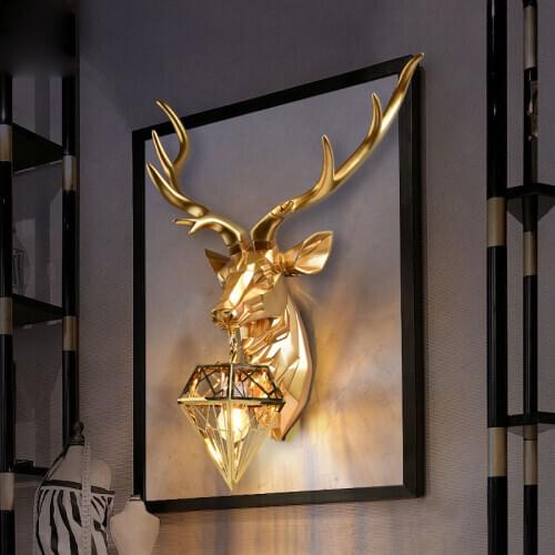 Gold Antler Wall Lamp Resin Deer Head Wall Sconce Light Fixtures Living Room Bedroom Lights Led Mirror Light Indoor Wall Lamps