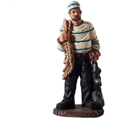 1 Pc 34cm Sailor Resin Statue Captain Fisherman Marine Mediterranean Aquarium Crew Vintage Home Decor