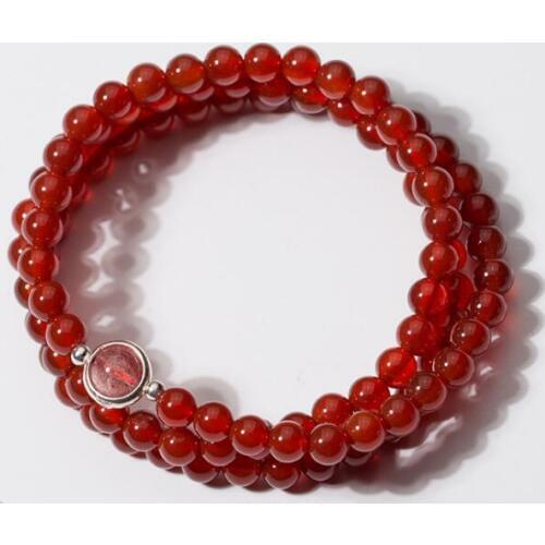 100% Real. 925 Sterling Silver Jewelry Multi Strands /layers 5mm Round Natural Red Agate Stone Chain Bracelet Charms GTLS538