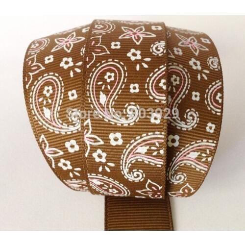 100yards/lot ) 1" Paisley Printed Grosgrain Ribbon