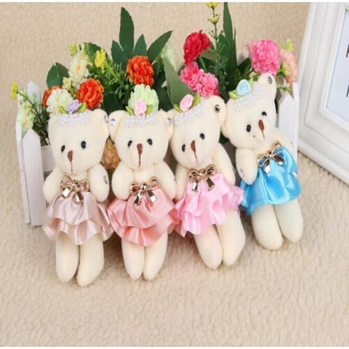 2pcs12cm kid toys plush doll mini small teddy bear flower bouquets bear for wedding and for baby gifts free shipping