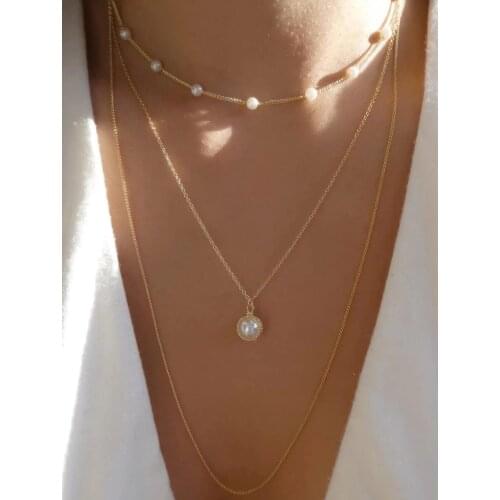 2021 Trend Elegant Jewelry Multi-layer White Pearl Choker Pendant Necklace Unquie Women Fashion Necklace Wholesale X048