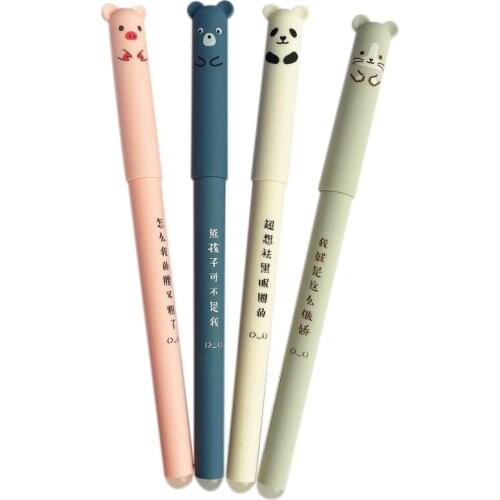 4 Pcs/Set Cute Animal Panda Mouse Erasable Gel Ink Pen 0.35Mm Gel Pen School Office Supply Gift Students Stationery