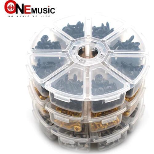 400pcs Electric Guitar Pickguard Plate Mount Screw Size 3 x 12mm Color Black/Chrome with Storage Box Luthier Tool