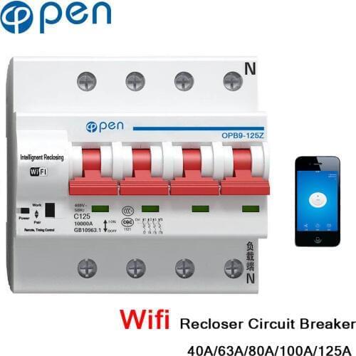 OPEN 4P 40A-125A Remote Control Wifi Circuit Breaker /Smart Switch /Automatic Recloser support alexa and google home