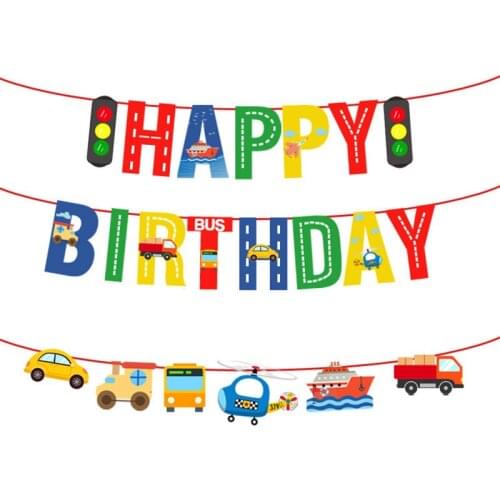 Boys Happy Birthday Banner Car Airplane Ship Transporter Banner Garlands Baby Shower Children Birthday Theme Party Decoration