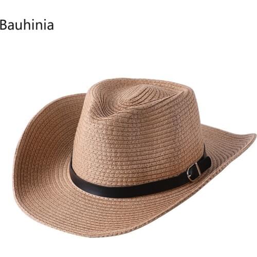 Bauhinia 2021 Simple Summer Parent-child Beach Sun Cap Belt Straw Hat Cowboy Hat Casual Panama Hat For Men UV Protection Cap