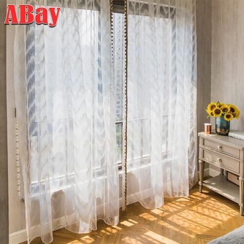 White Embroidery Tulle Curtains for Living Room Window Treatment Semi Sheer Drapes for Bedroom Modern Kitchen Door Drapes