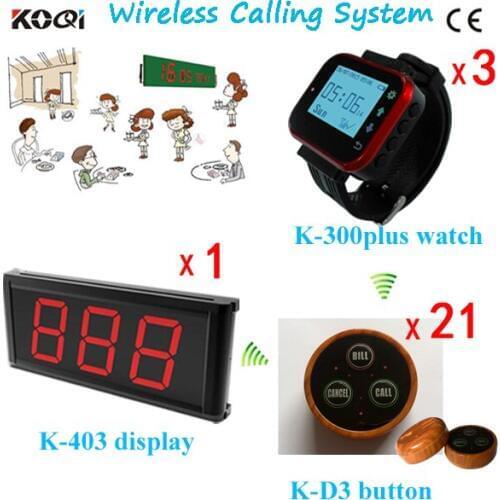 Wireless Caller System For Restaurant Coffee Shop; 1 Number Display + 3 Watch Pagers + 21 Buttons, Shipping Free