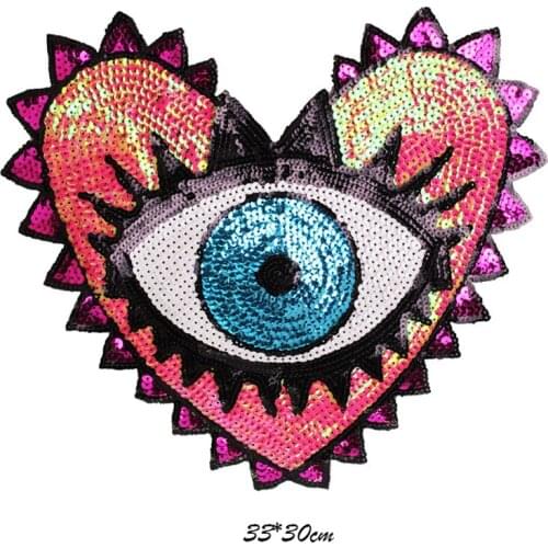 Sequins Patch for Clothes Coat Embroidery Patches Heart Eye Diy Clothing Stickers Sew on Embroidered Applique Patch DIY Handmade