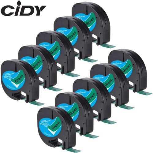 Cidy compatible 10pcs Black on Green LT 91204 LT91204 91334 91224 12mm*4m plastic laminated label tapes 91201 for LT-100H