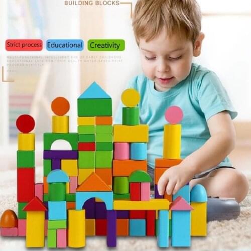 Raw Wood Childrens Wooden Building Block Assembled Toys Puzzle No Paint Large Particles 1-5 Years Old Childrens Toy For Kid
