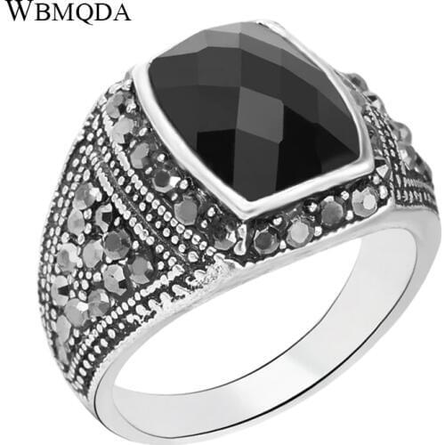 Ethnic Silver Color Signet Ring Vintage Black Crystal Wedding Rings For Men 2018 New Arrivals Tibetan Jewelry