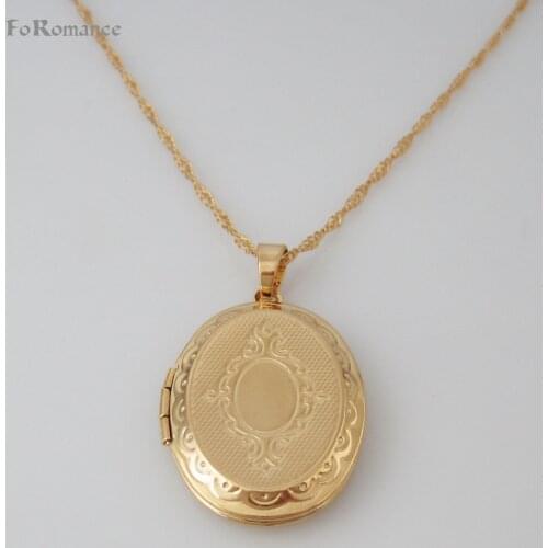 Foromance / YELLOW GOLD GP 18" NECKLACE TWO STYLES OVAL FLOWER CARVED CAN BE OPENED HANGS 1.57" PENDANT