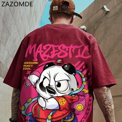 ZAZOMDE Hip Hop Men Harajuku Streetwear T-shirt Fashion Loose Men Student Print Short-sleeved Tee Letter Panda Round Neck Tshirt