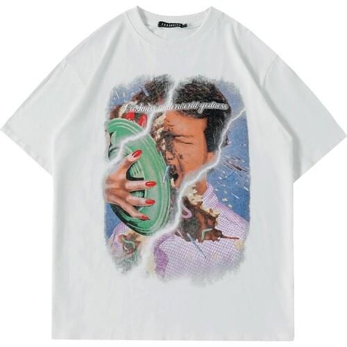 Harajuku T Shirt Men Funny Trick Graphic Oversized T Shirt for Men Streetwear 2021 Summer 100% Cotton Tops Male T-shirts