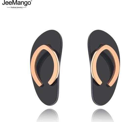 JeeMango Original Design Titanium Stainless Steel Flip Flop Earrings For Women Girls Trendy Bohemia Summer Beach Jewelry JE20052