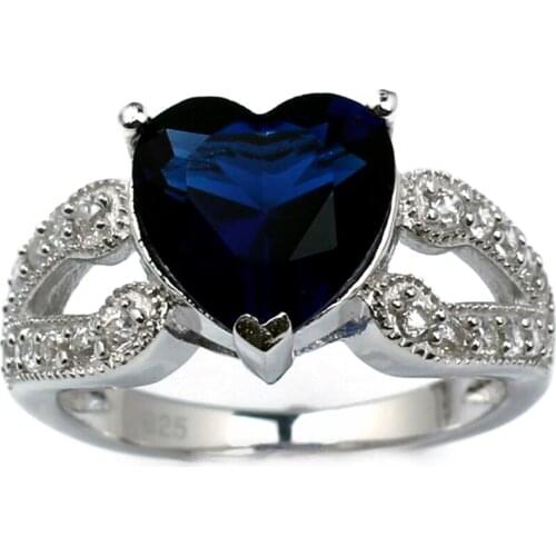 Silver Ring S925 Women Jewelry 10X10mm Heart Shape Cubic Zirconia CZ Mask Band Design Size 6 7 8 9 R007