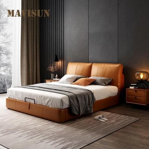 Hot Sale Villa Italian Style Soft Leather Double Bed With Solid Wood Frame Custom Bed Sets For Bedroom Hotel Home Furniture