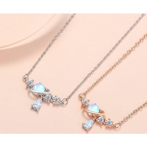 Dream Planet Necklace For Woman Korean Trend Zircon Water Drop Pendant Clavicle Chain Necklaces Jewelry