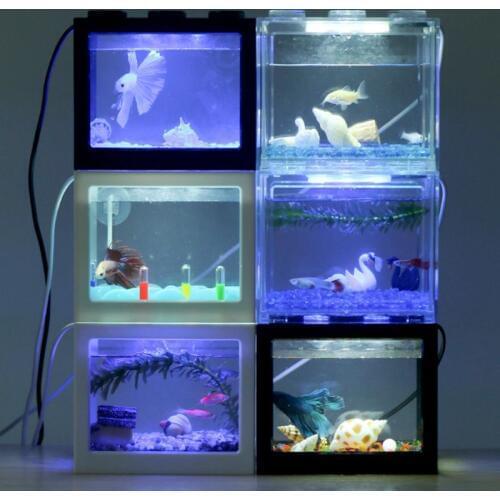 USB Mini Aquarium Fish Tank with LED Lamp Light Multicolor Small Reptile Pet Box Home Office Desktop Decoration Accessories C42
