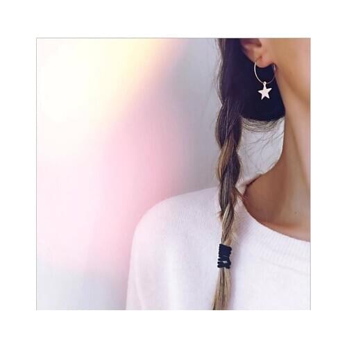 Fashion Gold Silver Color Round Hoop Star Pendant Drop Earring for Women Charm INS Classic Geometric Asymmetric Earring Jewelry