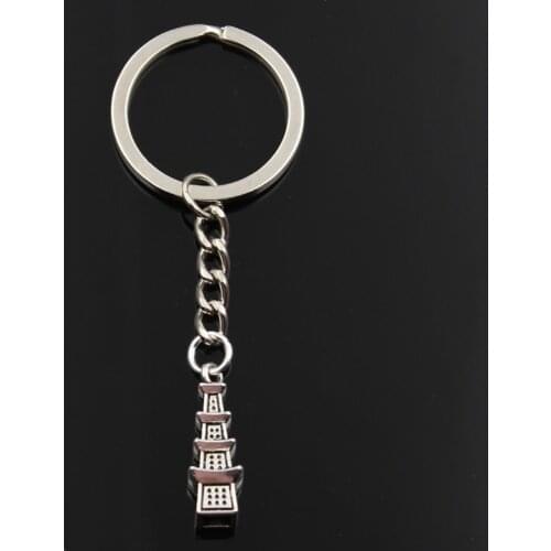 Fashion Keychain 26x8x8mm 3D tower silver color pendants DIY Men Jewelry Car Key Chain Ring Holder Souvenir For Gift