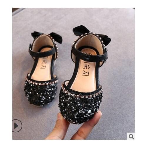 2021New Children Princess Shoes Baby Girls Flat Bling Leather Sandals Fashion Sequin Soft Kids Dance Party Sparkly Shoes