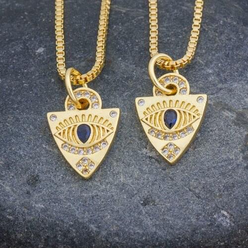 2020 New Arrival Shield Shape Necklace Gold Color Long Chain Copper CZ Evil Eye Pendant Charm Party Birthday Jewelry Gift