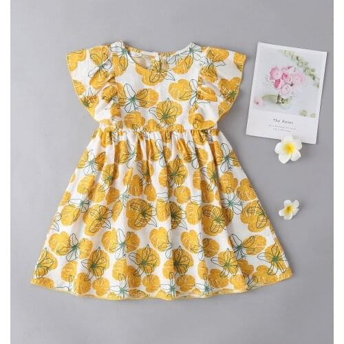 Girls' dresses, childrens clothing, summer flower dresses, childrens cute flying sleeve skirts