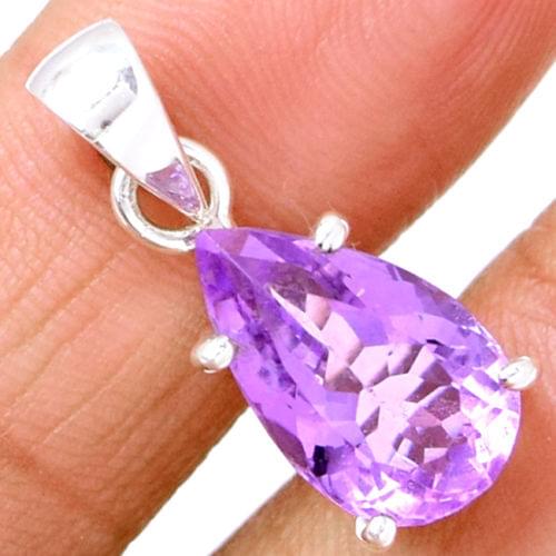 Genuine Amethyst Pendant 100% 925 Sterling Silver Jewelery 28mm AP0924