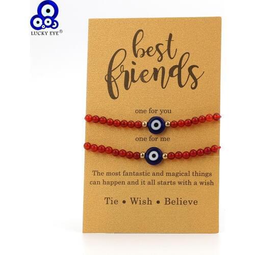 Lucky Eye Beaded Bracelet Evil Eye Charms Red Couple Bracelet Wish Card Bracelet For Women Men Couple Jewelry CN254