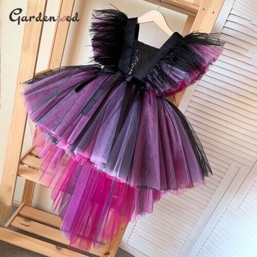 Puffy Tulle Lace Ball Gown Flower Girl Dresses Kid Princess Dress Illusion Girl Wedding Party Dress Communion Gown